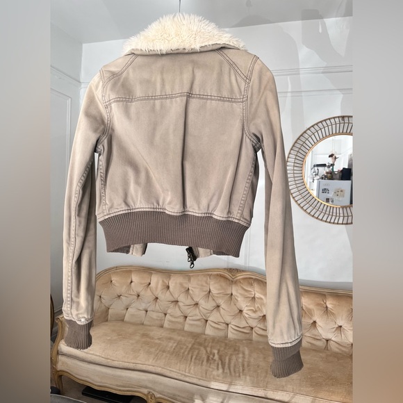 Extremely RARE Y2K Viral Abercrombie & Fitch Bomber Jacket Cotton Sz S faux fur - Picture 4 of 16
